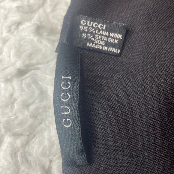 Gucci G Logo Wool Silk Unisex Scarf with Fringe in Black Gray Colorblock Stripe - Picture 6 of 6